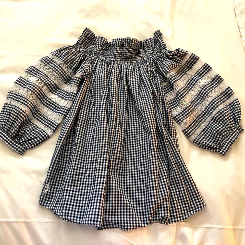mi golondrina blouse EUC size small navy gingham